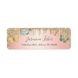 Elegant Butterflies Glitter Drips Girly Address Return Address Label