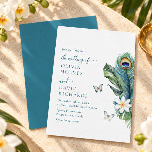 Elegant Butterflies Peacock Feather Wedding Invite