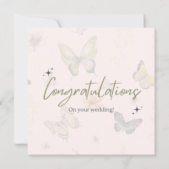 Elegant Butterflies Pink Boho Wedding Card (Front)