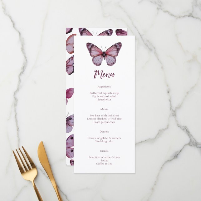 Elegant Butterflies Wedding CUSTOM Party  Menu (Front/Back In Situ)