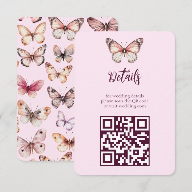 Elegant Butterflies Wedding CUSTOM QR code Enclosure Card (Front/Back)
