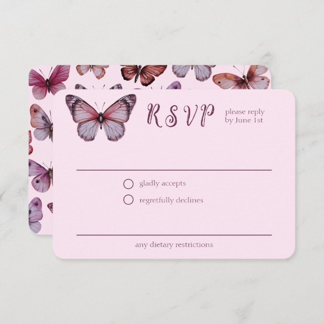 Elegant Butterflies Wedding CUSTOM RSVP Enclosure Card (Front/Back)