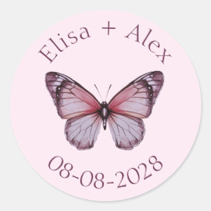 Elegant Butterflies Wedding Engagement CUSTOM Classic Round Sticker