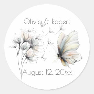 Elegant Butterfly and Dandelion Pastel Ink Classic Round Sticker