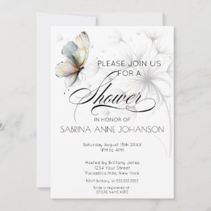 Elegant Butterfly and Dandelion Puff Pastel Ink Invitation