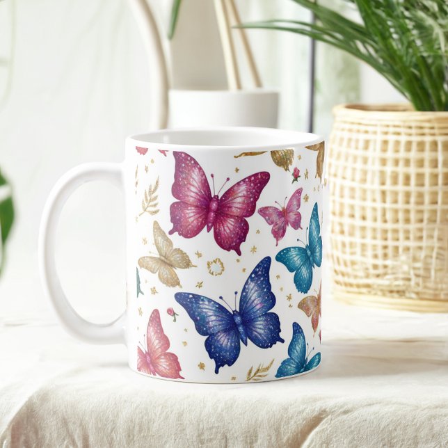 Elegant Butterfly and Floral Glitter Mug (Creator Uploaded)
