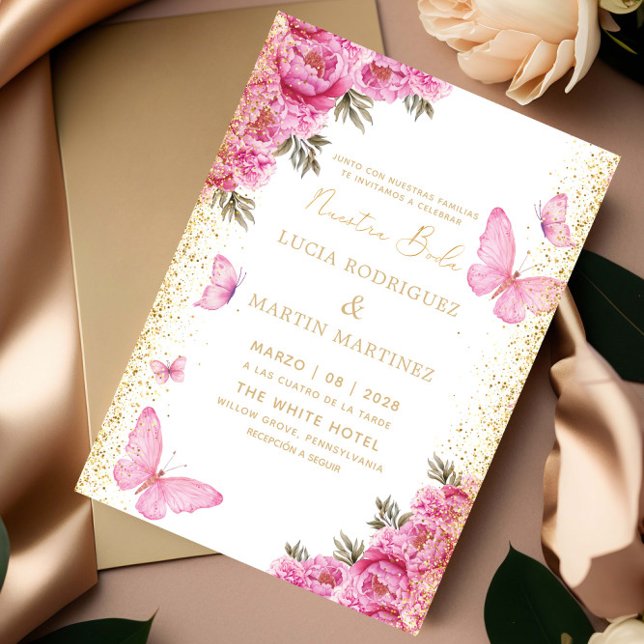 Elegant Butterfly and Floral Nuestra Boda Invitation (Creator Uploaded)