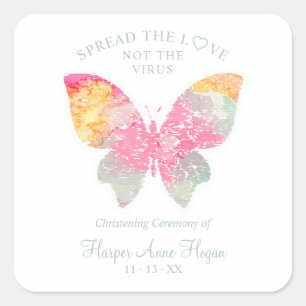 Elegant Butterfly Baby Christening Sanitizer Hand Square Sticker