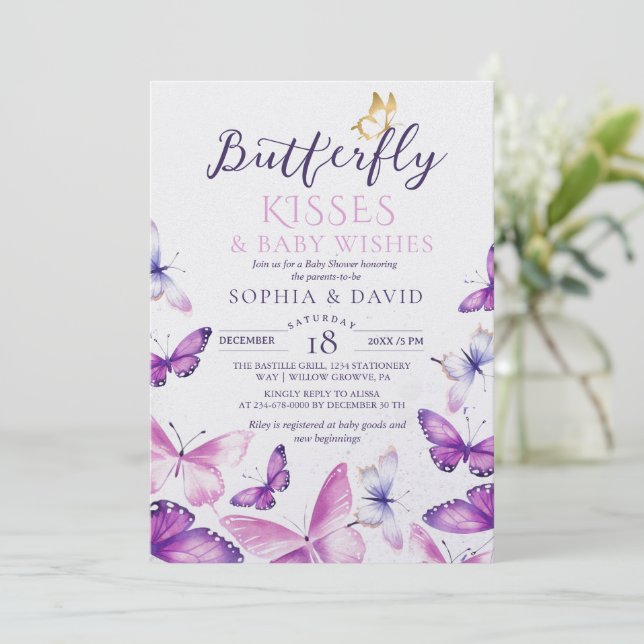 Elegant Butterfly Baby Girl Baby Shower  Invitation (Standing Front)