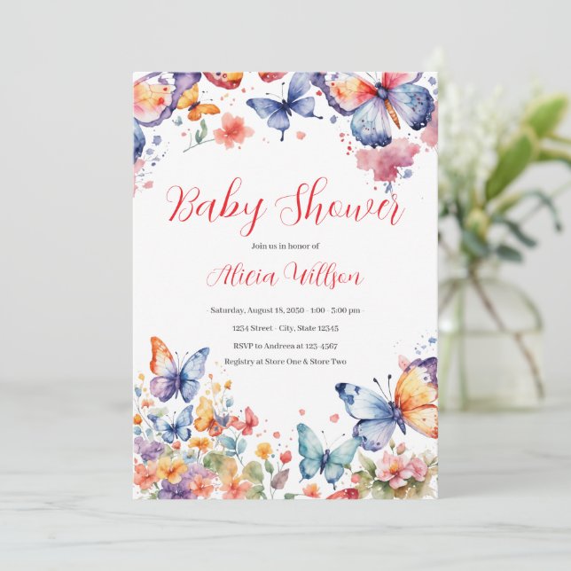 Elegant Butterfly Baby Shower  Invitation (Standing Front)