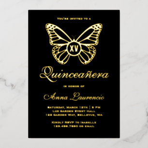 Elegant Butterfly Black And Gold XV Quinceanera