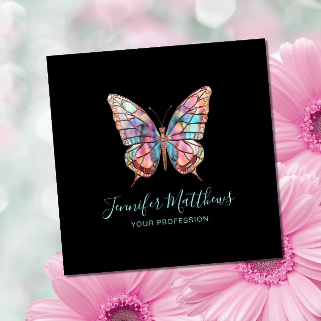 Elegant Butterfly Black Square Business Square Business Card (Creator Uploaded)