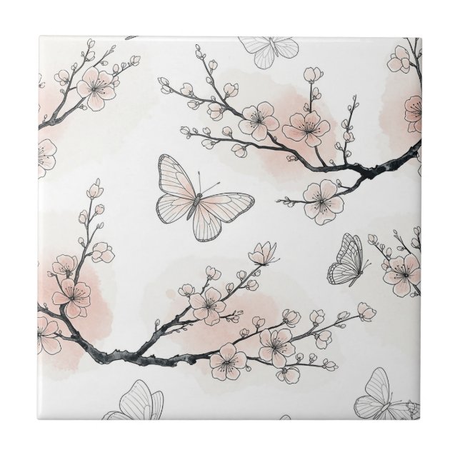 Elegant Butterfly Blossom (10) Ceramic Tile (Front)