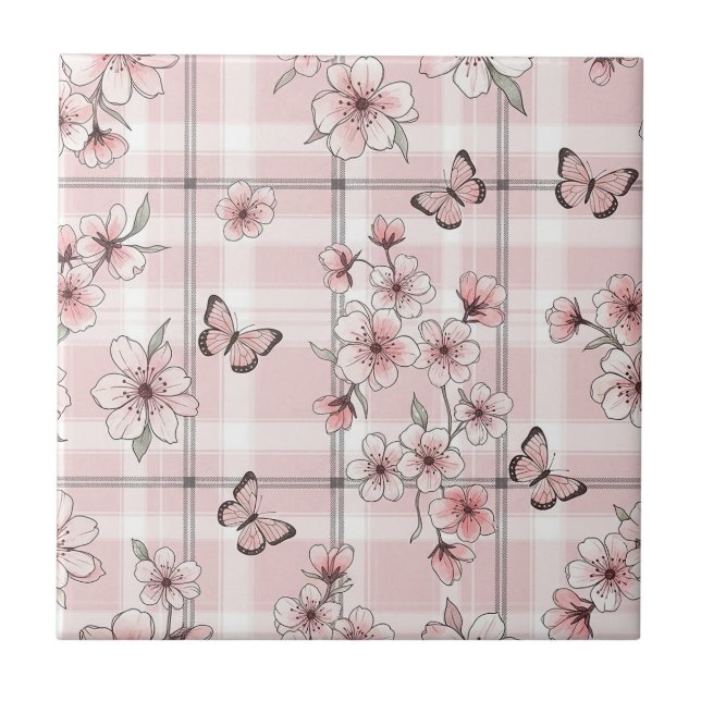 Elegant Butterfly Blossom (2) Ceramic Tile (Front)