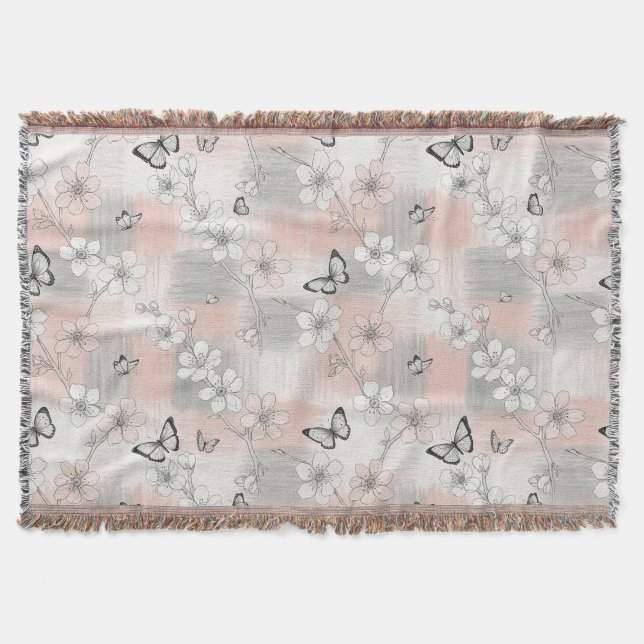 Elegant Butterfly Blossom (3) Throw Blanket (Front)