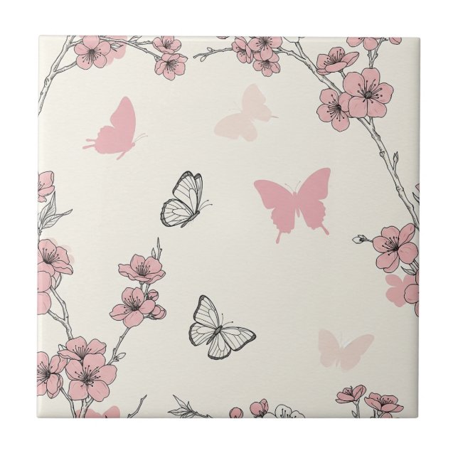 Elegant Butterfly Blossom (6) Ceramic Tile (Front)