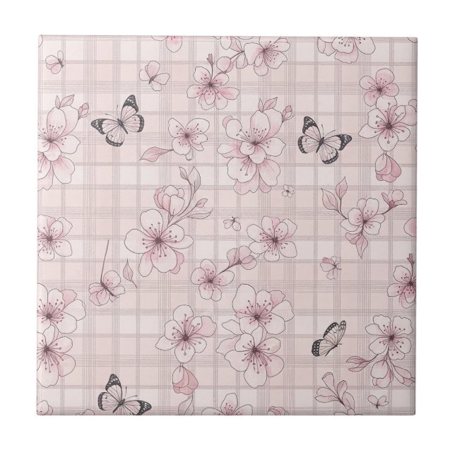 Elegant Butterfly Blossom (7) Ceramic Tile (Front)
