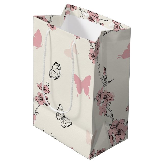 Elegant Butterfly Blossom (9) Medium Gift Bag (Front Angled)