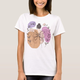 Elegant Butterfly Fairy Woman Line Art  T-Shirt