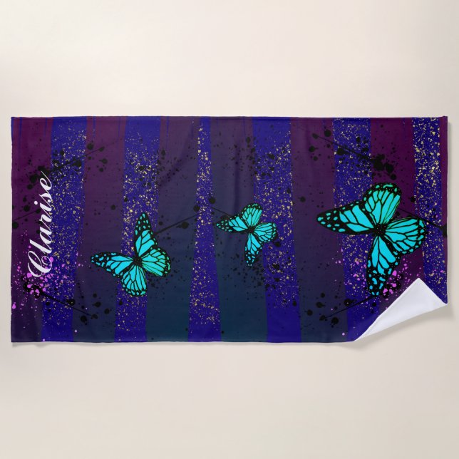 Elegant Butterfly Floral Aesthetic Beach Towel (Front)