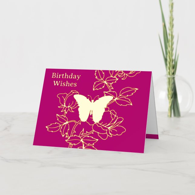 Elegant Butterfly Floral Birthday Gold Foil Card (Front)