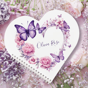 Elegant Butterfly Floral Heart Personalised Notebook