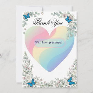 Elegant Butterfly Floral Heart Wedding Thank You  
