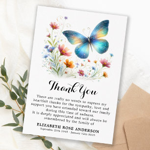 Elegant Butterfly Floral Memorial Sympathy Funeral Thank You Card
