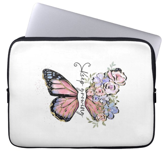 Elegant Butterfly, Floral motivation Laptop Sleeve (Front)