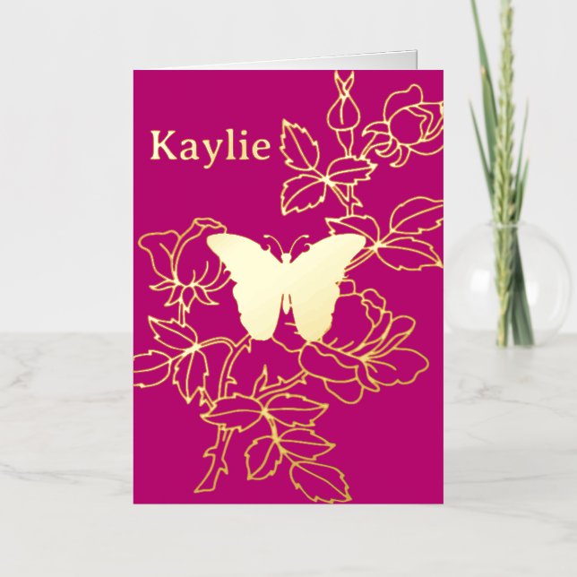 Elegant Butterfly Floral Personalised Foil Card (Front)