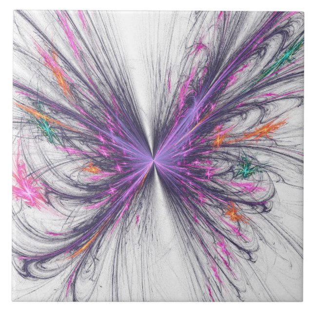 Elegant Butterfly Fractal Ceramic Tile (Front)
