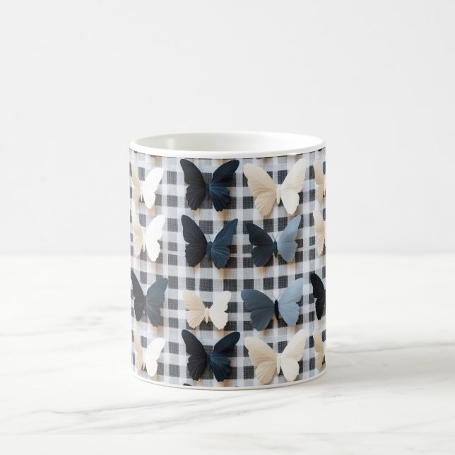 Elegant Butterfly Grid Pattern Coffee Mug (Center)