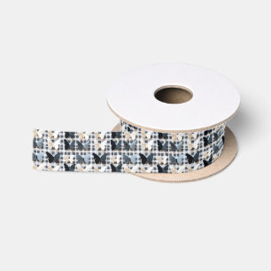 Elegant Butterfly Grid Pattern Satin Ribbon