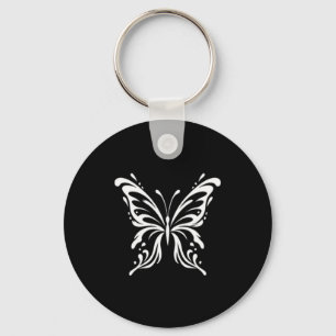 Elegant Butterfly Line Art Floral Aesthetic Design Key Ring