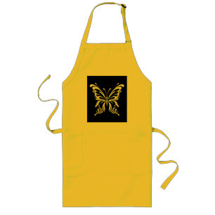 Elegant Butterfly Line Art Floral Aesthetic Design Long Apron