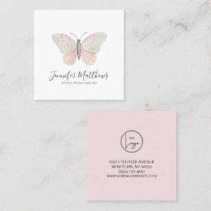 Elegant Butterfly Logo Brand Blush Square Business Card