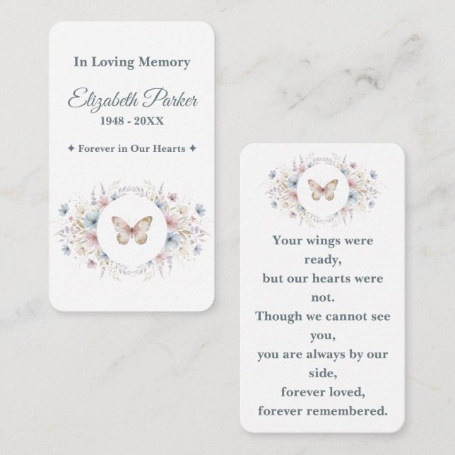 Elegant Butterfly Memorial Prayer Card Template (Front/Back)