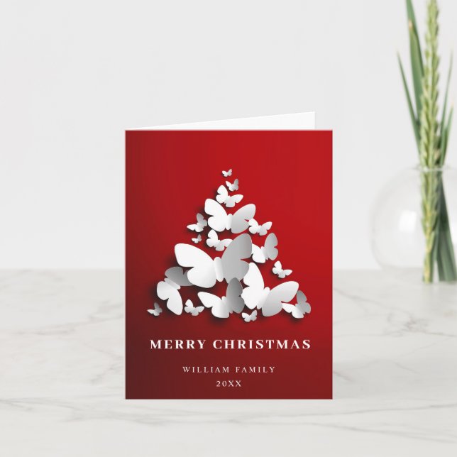 Elegant Butterfly Monarch Christmas Tree Greeting Holiday Card (Front)