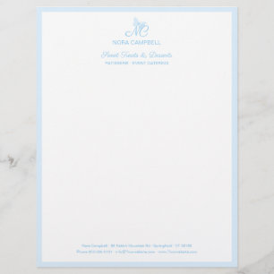 Elegant Butterfly Monogram Baby Blue Border Custom Letterhead