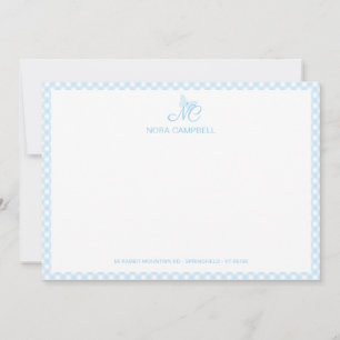Elegant Butterfly Monogram Baby Blue Gingham Plaid Card