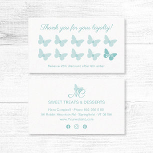 Elegant Butterfly Monogram Cute Pastel Turquoise Loyalty Card