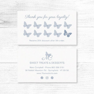 Elegant Butterfly Monogram Dusty Blue Reward Loyalty Card