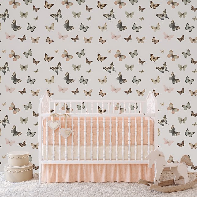 Elegant Butterfly Muted Neutral Blush Girl Nursery Wallpaper (Creator Uploaded)