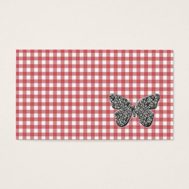 Elegant Butterfly On Red Gingham compliments cards (Front)