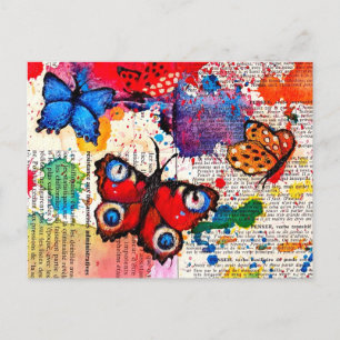 Elegant Butterfly Painting Watercolor Vintage Book Postcard
