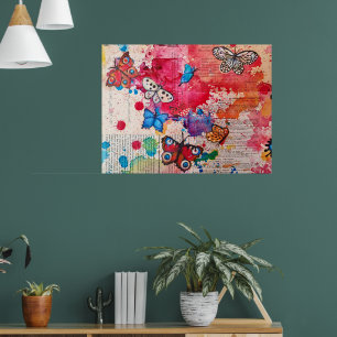 Elegant Butterfly Painting Watercolor Vintage Book Poster