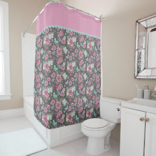 Elegant Butterfly Pattern Grey Pink Shower Curtain