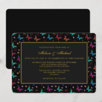 Elegant Butterfly Pattern on Black Wedding Invite