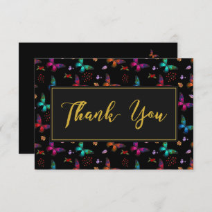 Elegant Butterfly Pattern on Black Wedding Thanks Invitation