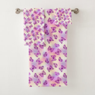 Elegant Butterfly Pattern Pink Pastel Design Bath Towel Set